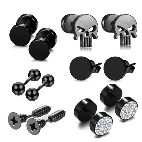 Beyprern Halloween Stainless Steel Skull Black Stud Earring Set For Men Punk Earrings Set Men's Jewelry Gothic Men Earrings Studs Lot Ear Stud Set