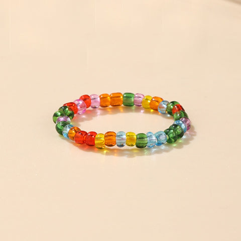 Bohemian Handmade Colourful Flower Heart Beaded Rings for Women Cute Korean Transparent Resin Acrylic Beads Rings Jewelry