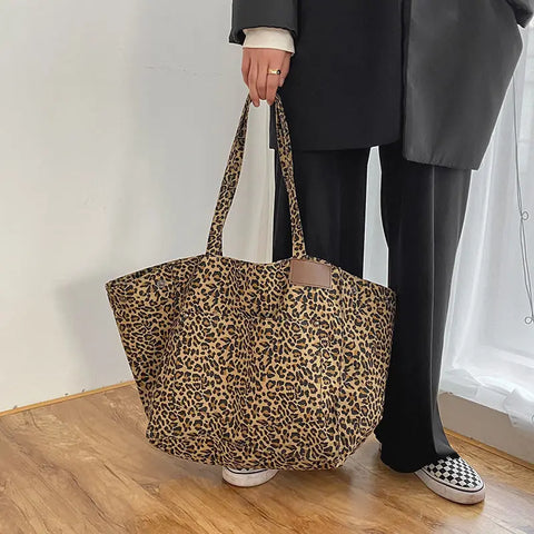 Beyprern back to school Women Shoulder Bags Canvas Totes Vintage Leopard Large Capacity Elegant Ladies Daily Leisure Handbags Designer Shopping Pouch