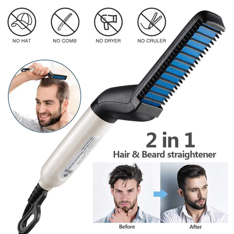 Beyprern Multifunctional Men Hair Comb Brush  Quick Beard Straightener Styling Accessories Curling Curler Show Cap Beauty Hair Styling