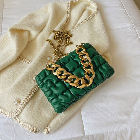 New 2022 New Chain Small Clutch PU Leather Crossbody Shoulder Bag for Women Winter Fashion BRAND Handbags and Purses green