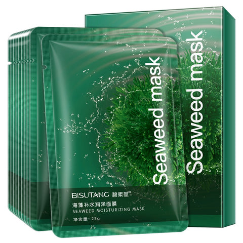 Beyprern 10 Pieces Seaweed Moisturizing Silk Facial Masks Shrink Pores Refresh Film Anti-Aging Oil-Control Depth Replenishment Korea Mask