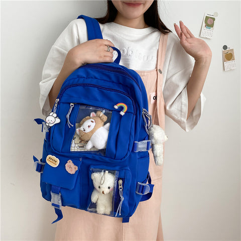 Beyprern Large-Capacity Cute Women Multi-Pocket Nylon Backpack Ins Junior High School Student School Bag Female Girl Backpack Laptop Book