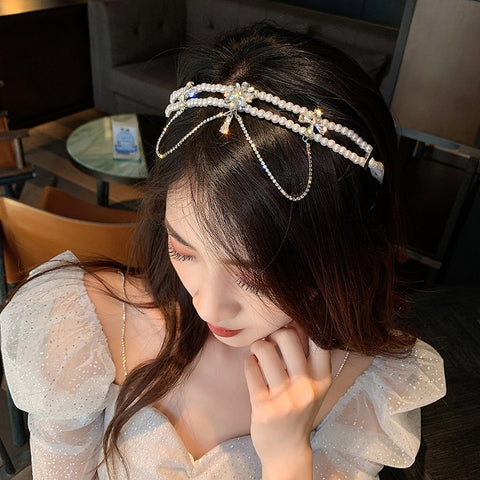 Korean Palace Style Elgant Multilayer Pearl Choker  For Women Fashion Flower Crystal Necklace Wedding Party Jewelry