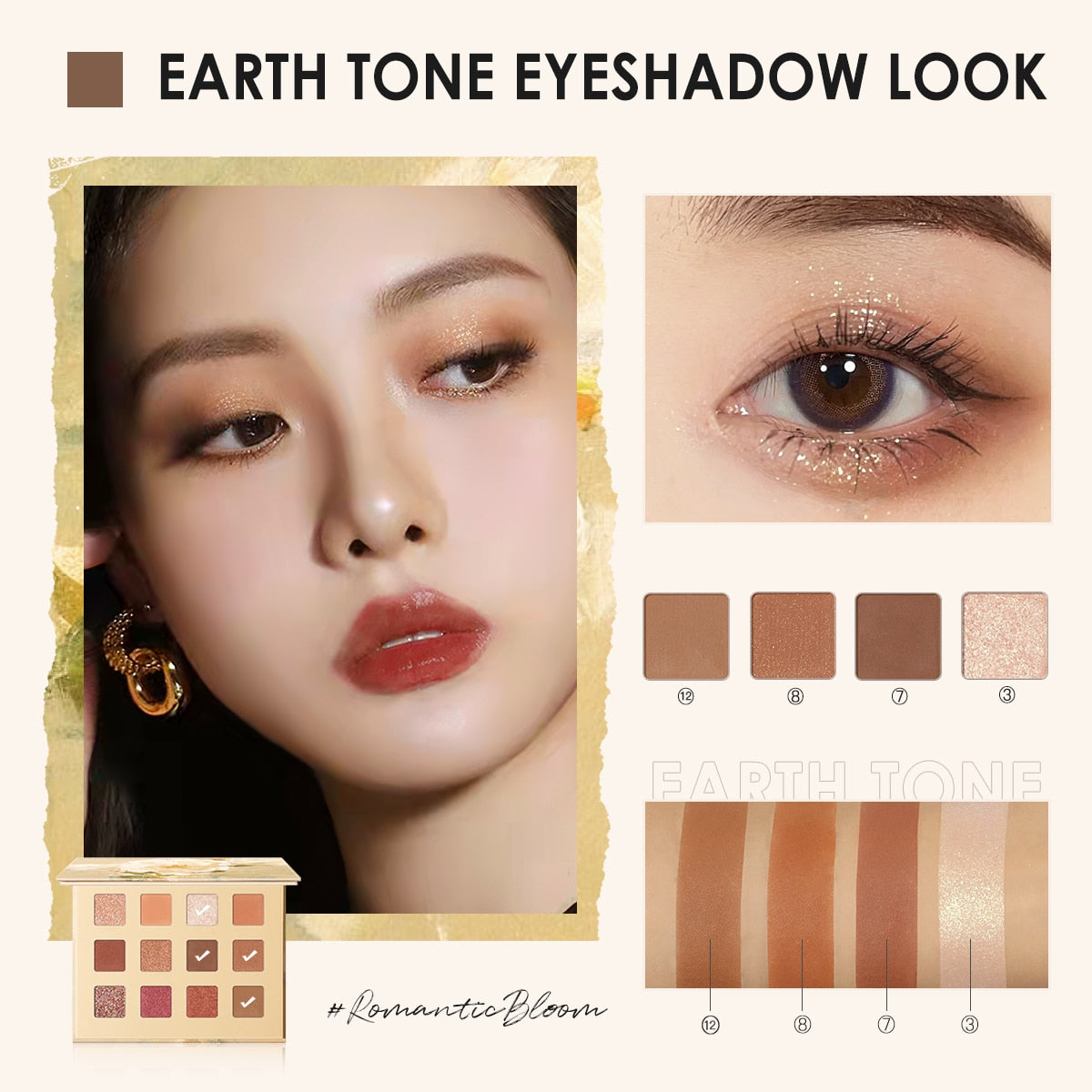 FOCALLURE 12 Shades Eyeshadow Palette #RomanticBloom Jasmine Fine and Smooth Powder Pressed Matte Glitter Eyeshadow Makeup