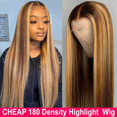 Beyprern 32 30 Inch Straight Lace Front Wig Highlight Wig Human Hair Colored Ombre Lace Front Human Hair Wigs T Part HD Lace Frontal Wig