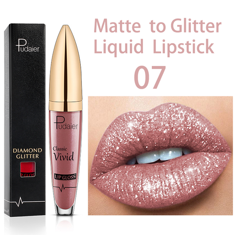 Beyprern Pudaier Glitter Velvet Matte Lip Gloss Waterproof Long Lasting Red Black Liquid Lipsticks Makeup Sexy Shiny Lip Tint Cosmetic