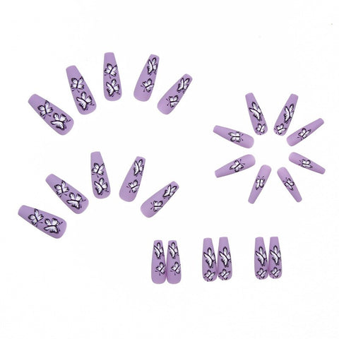 Graduation gifts Butterfly Pattern Nail Art Fake Nails Long Trapezoid Wearable False Nail With Glue 24pcs/box With Wearing Tools