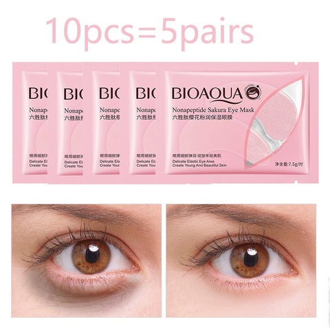 Beyprern 10Pcs=5Pairs Nonapeptide Sakura Eye Mask Collagen Moisturizing Gel Eye Patches Remove Dark Circles Anti Age Bag Eye Wrinkle Care