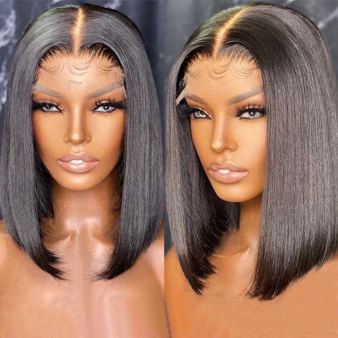 Beyprern Short Bob Wig Straight Human Hair Wigs Transparent Bone Straight Closure Wig T Part Remy Indian Brazilian Hair Wigs For Women