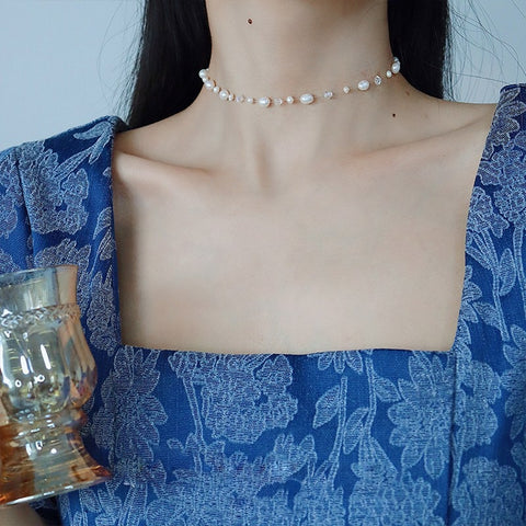 Japan Baroco Style Vintage Freshwater Pearl Choker Necklace For Women Girls Elegant Crystal Collares Jewelry Kolye