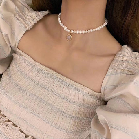 Japan Baroco Style Vintage Freshwater Pearl Choker Necklace For Women Girls Elegant Opal Collares Jewelry Kolye Gifts