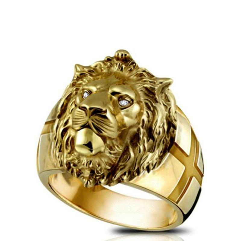 2021 New Golden Lion Head Ring Stainless Steel Cool Boy Band Party Lion Domineering Men's Ring Golden Head Ring Unisex Jewelry