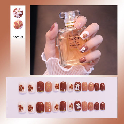 Simple Design Short Fake Nails Women Hand Fingernail Decal Flower Butterfly False Nails to Stick Beauty Manicure Z348