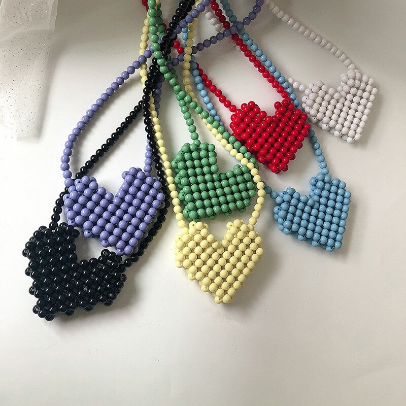 2021 New Heart-Shaped Beaded Bag Hand Beaded Handmade Ins Bag Design Cool Lovely Love Beads Bag Customizable Colors