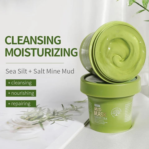 LAIKOU Green Tea Mineral Mud Facial Mask Deep Cleaning Oil-Control Moisturizing Blackhead Remover Acne Treatment Pore Cleanser