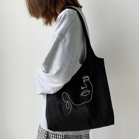 Face Abstract Printing Canvas Bag Shopper Large-capacity Ulzzang Female Tote Shoulder Bags Ins Korean Harajuku Shopping Bags