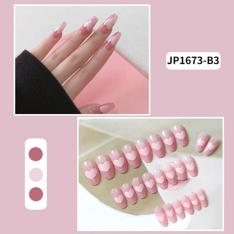 24pcs Fake Nails Pearl Heart Long Ballerina Sweet False Nail with designs Ballet Coffin Nail Tip French Transparent Full Cover