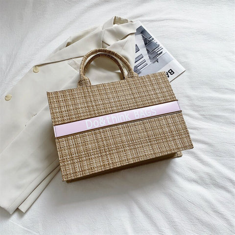 Canvas Tote Bag Women Luxury Designer Handbags 2021 Girl Shopper Fashion Casual Striped Lattice Letter Print Large Capacity Bags