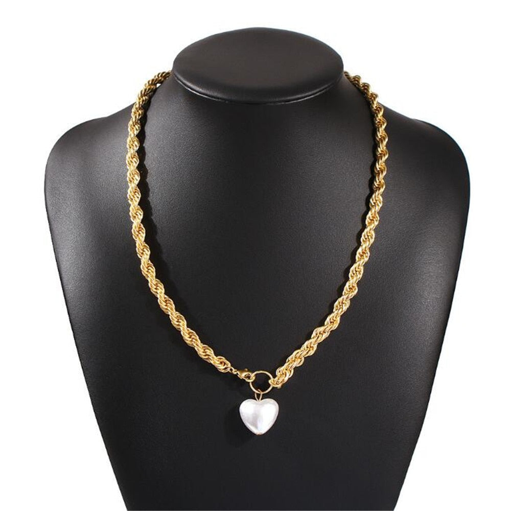DIEZI Baroque Pearl Thick Chain Necklace 2020 New Heart Pendant Statement Necklace For Women Girls Gift Collier Femme Jewelry