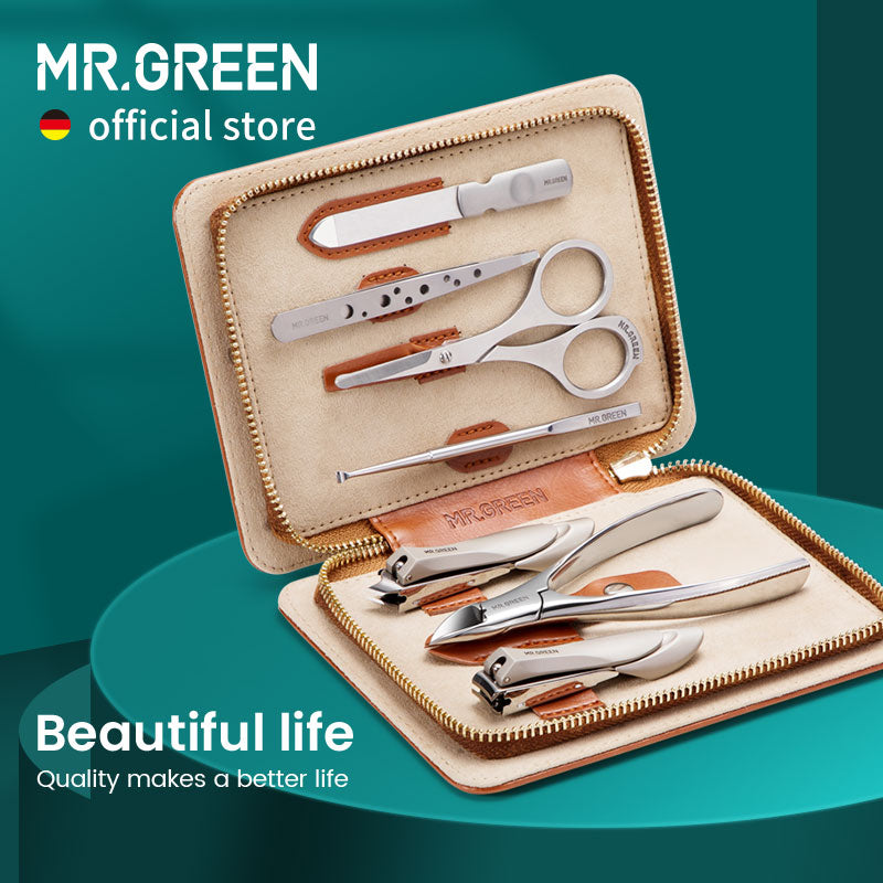 MR.GREEN Manicure Set With Leather Case 7 in 1 Professional Foot And Face Care Tool Kits Stainless Steel Nail Clipper Sets Gift