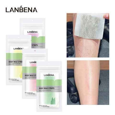 LANBENA Body Wax Strips Hair Removal Papers Natural Beeswax Double Side Depilation Uprooted Silky Bodys Beauty Tools 10Pcs /Sets