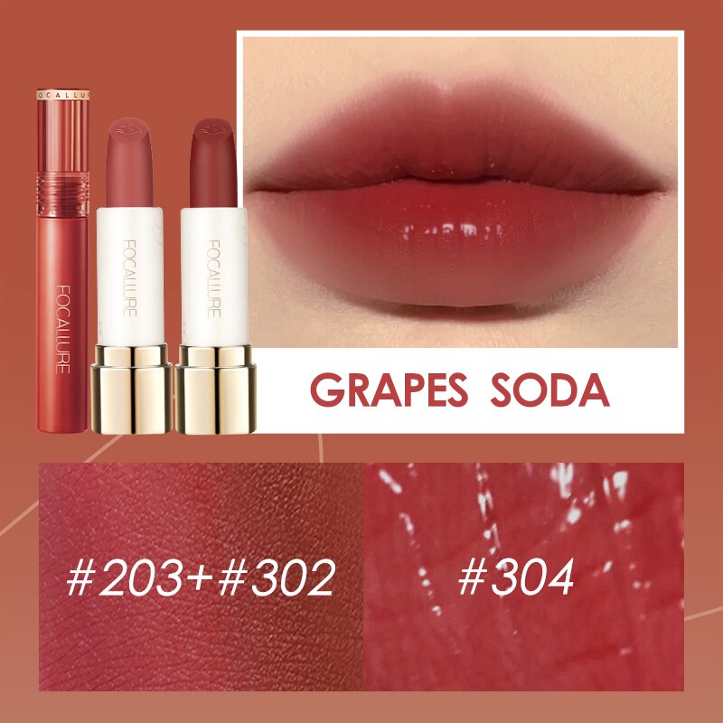 FOCALLURE Matte&Gloss Lipstick Soft Smooth Ombre Lips High Pigment Long-Lasting Lip Tint Overlay Use Lip Makeup