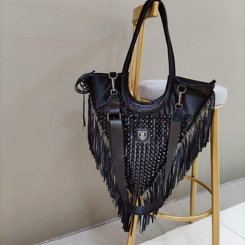 Luxury Designer Brand Purses And Handbags Tassel Leather Ladies Shoulder Bag Rivet Vintage Female Shopper Bag Tote Bag For Women
