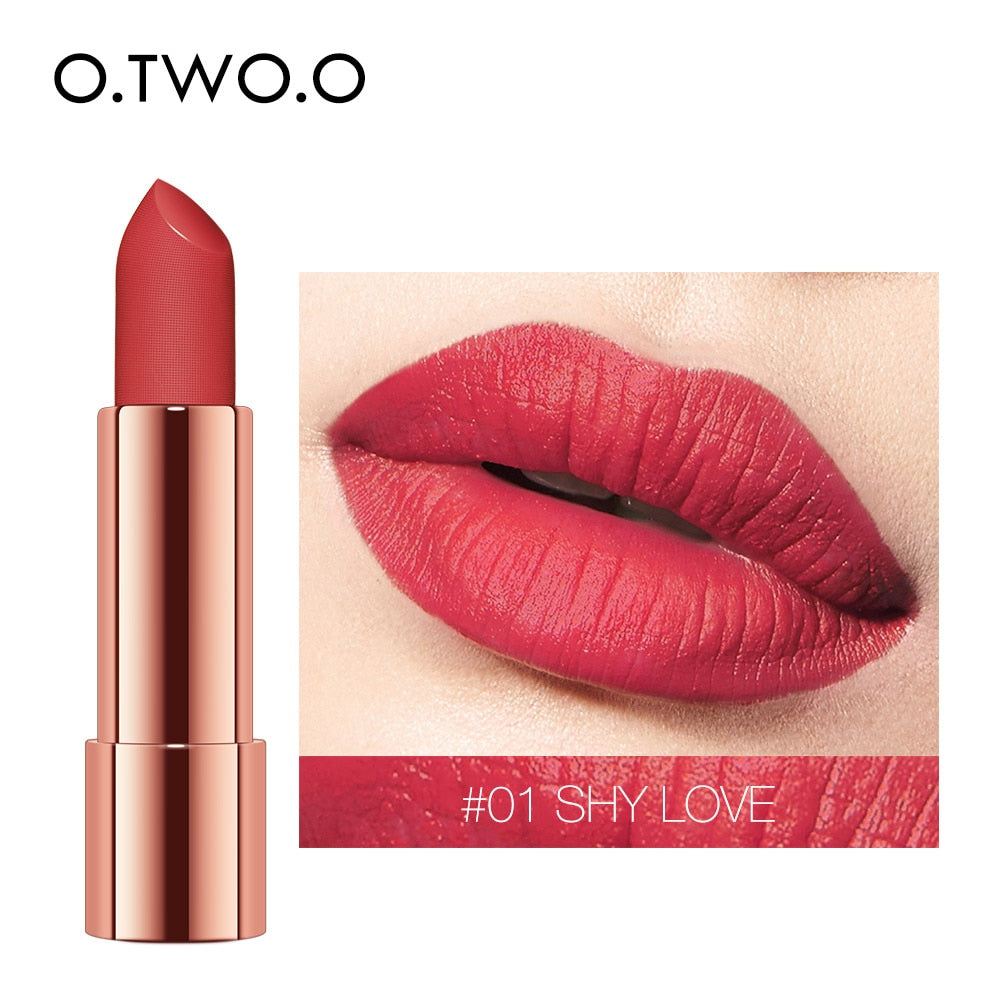 Christmas Gift O.TWO.O Matte Lipstick Nude Brown Red Lips Makeup Velvet Silky Smooth Texture Long Lasting Waterproof Lip Stick 12 Colors