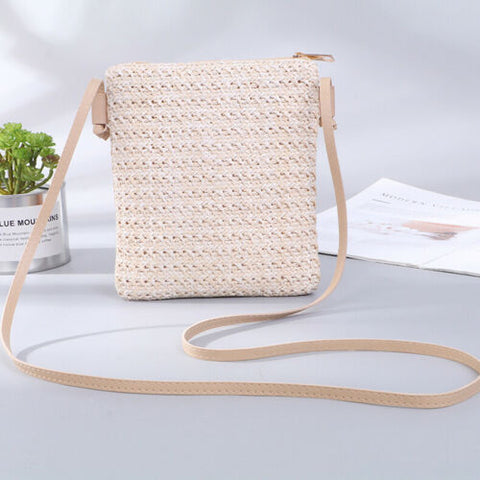 Summer Women New Fashion Straw Bag Rattan Woven Tote Purse New Crossbody Messenger Bag Plait Small Square Handbag Boho Beach