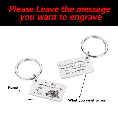 Personalized Drive Safe Keychain Customized Name and Greetings  Charm for Unisex Accessories Stainless Steel Pendant Key Rings