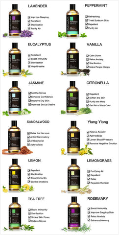 Beyprern 100ML Natural Eucalyptus Essential Oil Diffuser Aromatic Essential Oils Mint Vanilla Lavender Sandalwood Bergamot Tea Tree Aroma