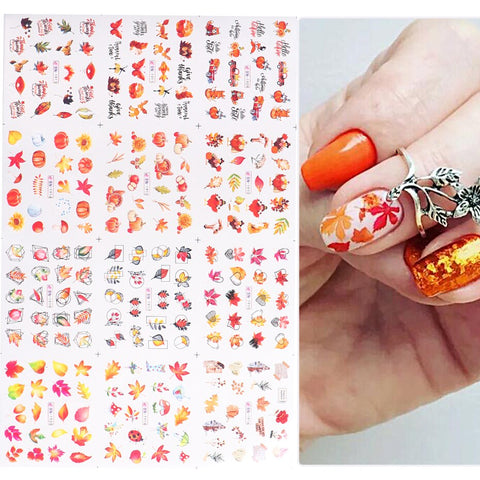 Beyprern Halloween Maple Leaf Abstract Face Nail Sticker Set Water Transfer Slider Decal Geometric Manicure Nail Art Decoration CHBN1897-1932