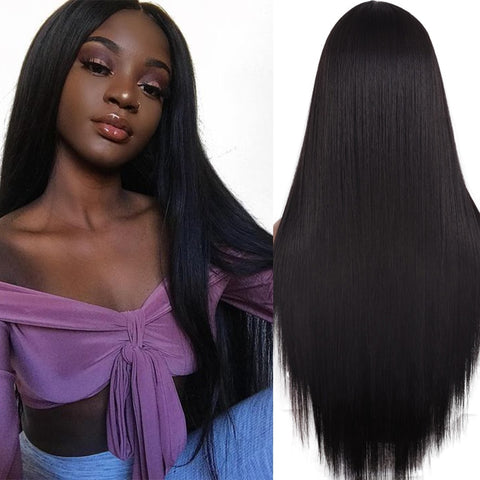 Cyber Monday Big Sales Synthetic Wigs For Women Long Straight Black Wig Natural Middle Part Wig Heat Resistant Fiber Natural Looking Wig