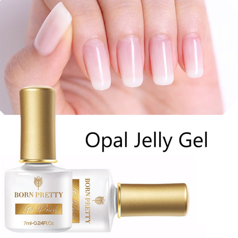 BORN PRETTY Opal Jelly Gel Nail Polish 7ml Pink Jelly Gel Polish Base No Wipe Top Coat White Soak Off Nail Art UV Gel Varnish