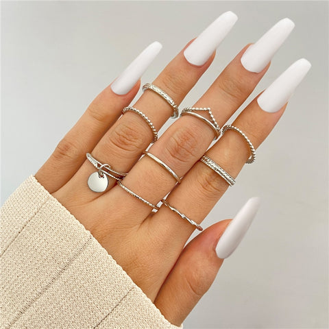 17KM Vintage Waves Cross Chain Rings Set For Women Punk Poker Infinity Flower Heart Finger Rings 2021 Trend Jewelry Party