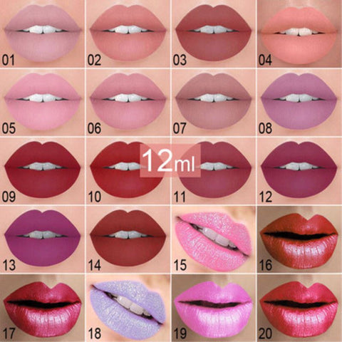 Beyprern 20 Colors Lipstick Waterproof Long Lasting Natural Matte Shimmer Sexy Women Moist Lip Gloss Nude Glitter  Beauty Red Lip Tint