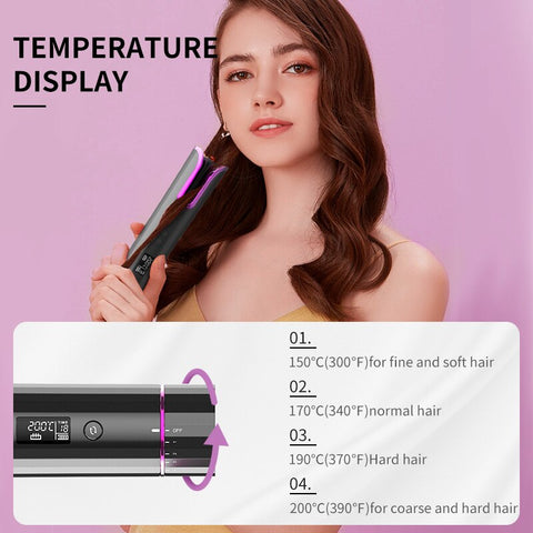 AmazeFan Wireless Automatic Curling Iron Rotating Curler Styling Tools for Curls Waves hair curler USB Rechargeable LCD Display