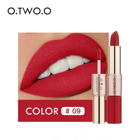 Christmas Gift O.TWO.O 2 in 1 Matte Lipstick Lips Makeup Cosmetics Waterproof Pintalabios Batom Mate Lip Gloss Rouge 12 Colors Choose