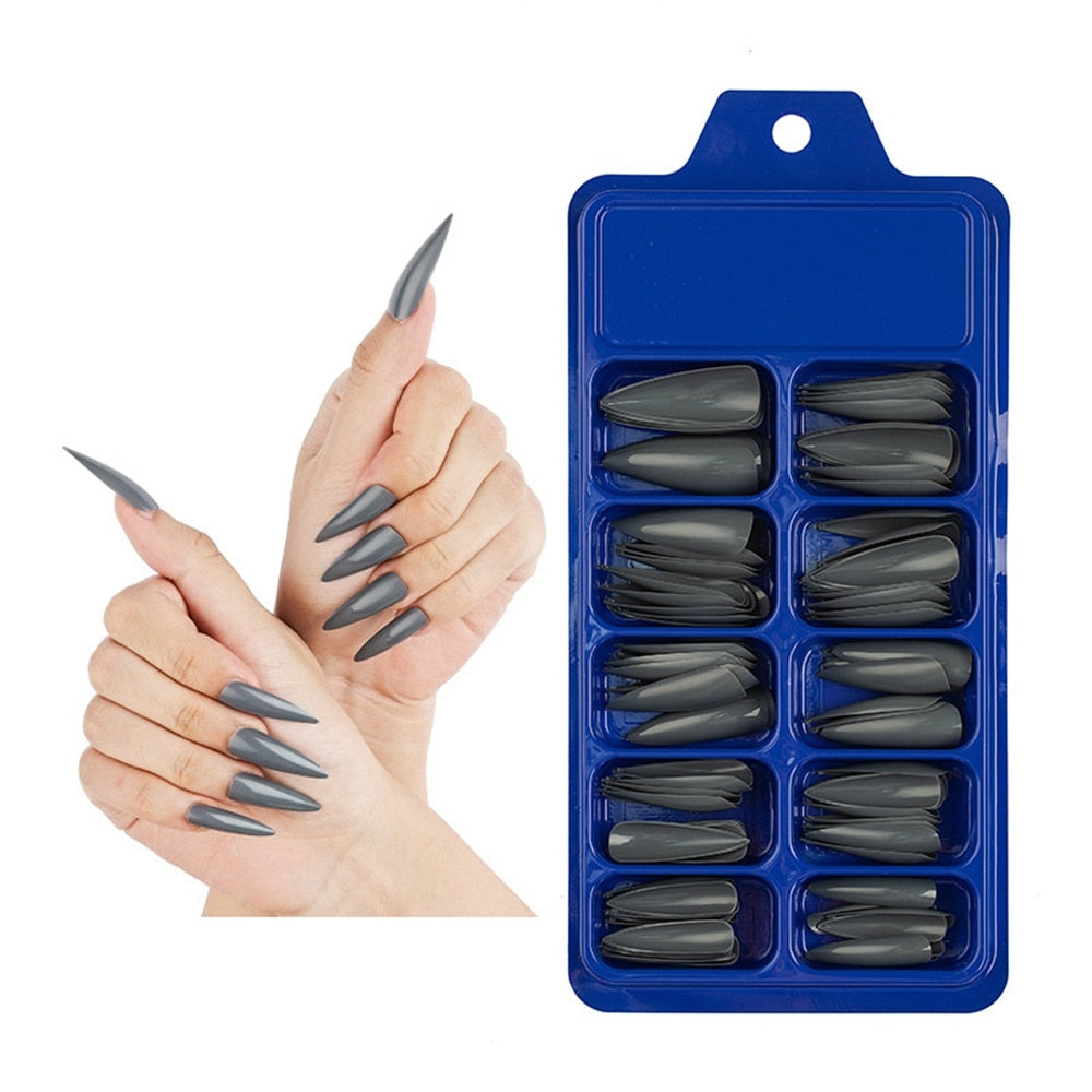 Beyprern 100PCS/Box False Nail Tips Fake Nails Art DIY Long Stiletto Acrylic Manicure DIY Tools Full Style 20 Colors Hot Sale Beauty Tool
