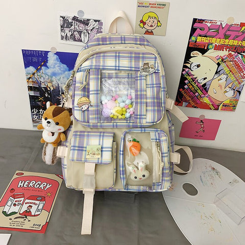 College Students Fashionable Girl Plaid Schoolbag Korean Japanese Large Capacity Nylon Waterproof Backpack 2021 New Travel Bag