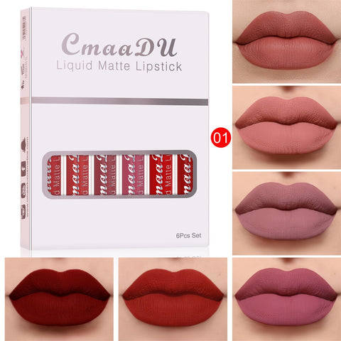 6 Colors/Set Fashion Lip Gloss Sets Natural Moisturize Waterproof Velvet Liquid Lipstick Exquisite Lip Makeup TSLM1