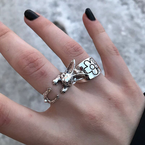 Vintage Chic Rabbit Animal Knuckle Rings For Women Gothic Punk Frog Octopus Cat Opening Finger Ring Party Fashion Jewelry Gifts