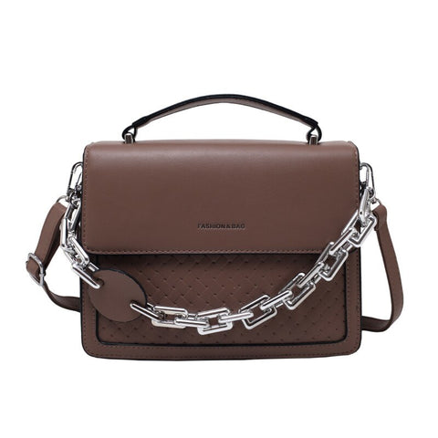 High Quality Leather Handbag Luxury Brand Thick Chain with Handle Shoulder Bags for Woman 2021 Small Square Bag  Cute Side Bag