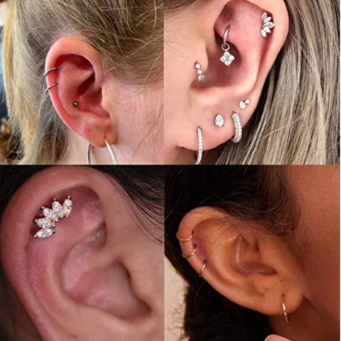 Stainless Steel Crystal Cartilage Piercing Earring Set Small Stud Earring For Tragus Piercing Helix Earring Conch Rook Jewelry
