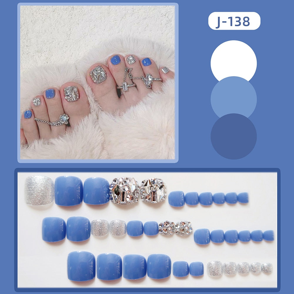 Black Friday Sales Full Diamonds Press On Toenails Removable Short Square Fashion Manicure Shiny False Save Time Toe Nail Tips Patch Fake Nail Feet