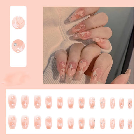 Beyprern 24Pcs Press On Acrylic Nails Ballerina False Nails Pink Love Heart Design Medium Long Fake Nails For Women Girls Free Shipping