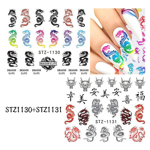 Beyprern Dragon Snake Nail Sticker Chinese Style Nail Water Transfer Slider Abstract New Year Character Decal Manicure SASTZ1114-1137-1.