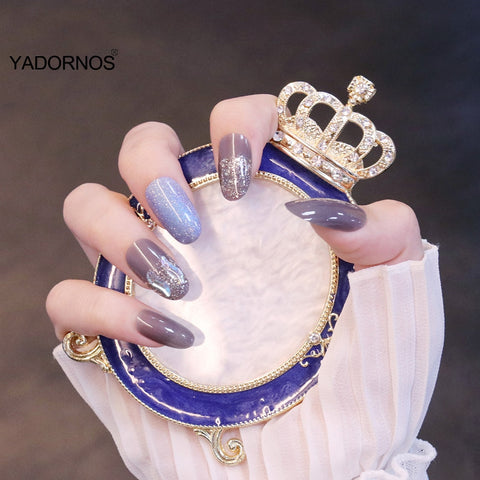 Japanese Press On Nails Glitter Purple Design Sweet Style Full Coverage Nails Artificial Nails Jelly Gel/glue Type Ty