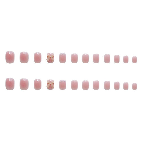 24pcs Multi-style Cute Short Square Head False Nails Pink Heart 3D Bow Fake Nail With Pearl Rhinestones Full Cover Press On Nail